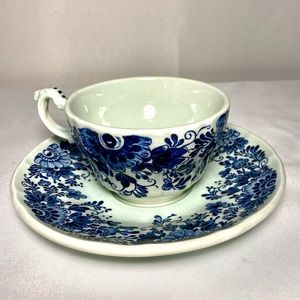 Vintage Delfts Golden Crown Belgium E&R Blue and White set of 2 Tea Saucer 1885